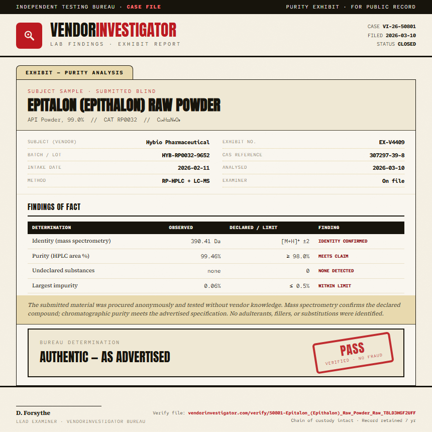 Epitalon (Epithalon) Raw Powder Purity (HPLC) report by VendorInvestigator